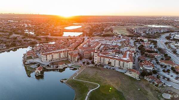 Adriatica Mediterranean village in McKinney, Texas with waterfront homes