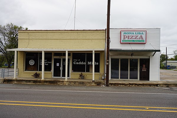 Caddo Mills City Hall and local businesses on Main Street