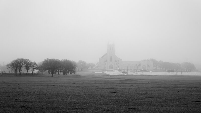 Foggy morning in Flower Mound, Texas neighborhood
