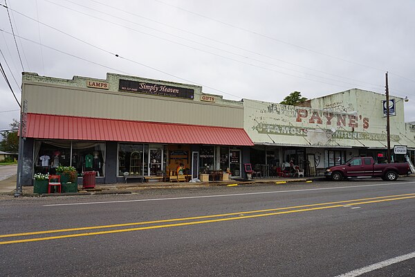 Main Street in downtown Caddo Mills, Texas showing small-town character