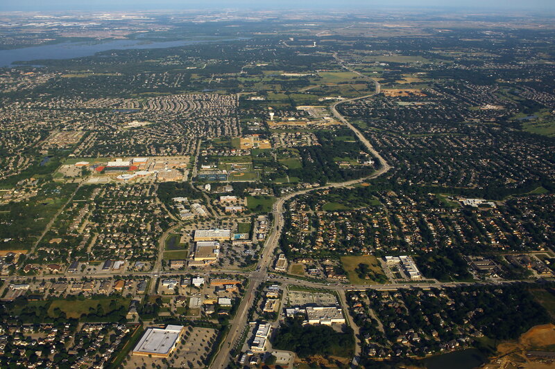 Aerial view of Flower Mound, Texas residential neighborhoods