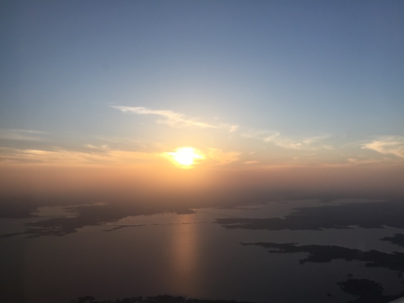 Aerial view of Lewisville Lake at sunset near Highland Village