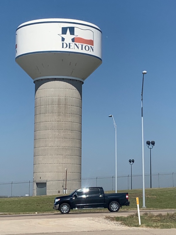 Water tower in Denton, Texas showing municipal infrastructure